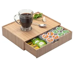 Bamboe Lade Organizer Voor K Kopjes Koffie Thee Espresso Pods Specerijen En Accessoires, Perfect Voor Keukens Kantoor