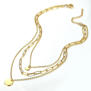 Collier délicat en acier inoxydable, chaîne à trois couches, avec pendentif en cercle, plaqué or 18k - Product Image 4