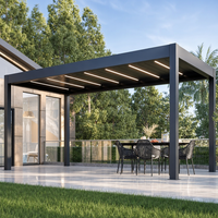 Pergola moderne en aluminium robuste avec toit à lames motorisées, bioclimatique, imperméable, avec éclairage LED et chauffage pour jardin