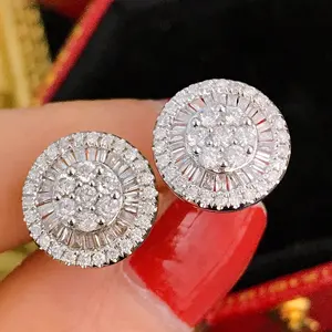 Xinfly Wedding Hypoallergenic Personalize Wholesale 0.90ct Vs 18kt Solid Gold Round Cut Cluster Diamond Stud Earrings
