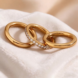 Waterproof Non Tarnish Hypoallergenic Custom 18k Gold Plated Stainless Steel Fashion Trio Crystal <b>Ring</b> <b>Set</b> for <b>Women</b> - Product Image 2