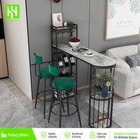 Ensemble de table de bar multifonction en métal moderne avec étagère de rangement pour vin, tabourets en velours de luxe, mobilier d'extérieur écologique pour la maison et l'hôtel
