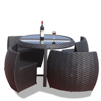 Ensemble de salle à manger pour petite terrasse, mobilier de patio, balcon extérieur, jardin, rotin moderne, table à manger de luxe et 4 chaises