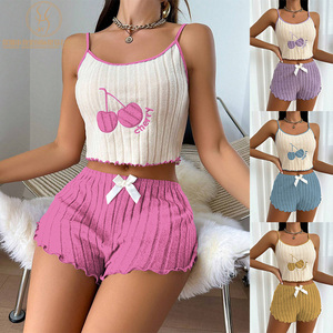 Pyjama Femme Cerise à Bordure Contrastée | Confort Léger | Haut Et Pantalon Décontracté