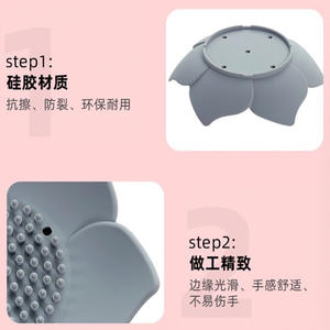 Jabonera de Silicona Celic Home con Forma de Flor, Autodrenante, en Color Blanco Lechoso, Gris, Azul y Rosa - Product Image 3