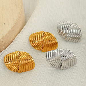 ต่างหูทรงเรขาคณิตเหล็กไทเทเนียมทองเงินเนื้อไม่เรียบเครื่องประดับสำหรับงานปาร์ตี้ของผู้หญิง EH509 - Product Image 1