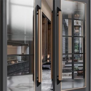 Poignée de porte minimaliste en faux marbre, quincaillerie d'entrée en acier inoxydable pour portes doubles en bois massif de chambre VIP d'hôtel haut de gamme - Product Image 4