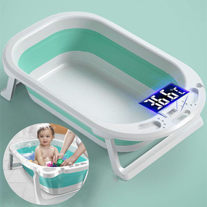 Baby Plastic Big Foldable Portable Baby Bathtub Folding Bath Tub with Thermometer