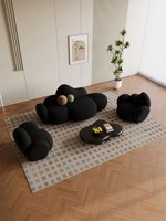 Canapé mobile une place style crème avec revêtement en laine d'agneau et éponge pour magasin de vêtements, chambre, espace de repos, salon de beauté, réception, petit format