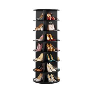 <span class=keywords><strong>Zapatero</strong></span> giratorio negro de 7 niveles, soporte para bolsas verticales 360, organizador de torre de exhibición de zapatos giratorios Lazy Susan - Product Image 1