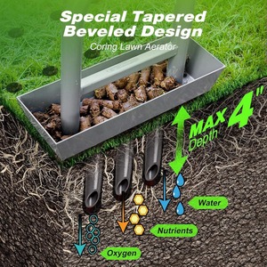 Manual <b>Lawn</b> <b>Aerator</b> Coring <b>Tool</b> with Soil Core Storage Tray 38.2 Inch 3 Tines Carbon Steel Garden <b>Lawn</b> Care <b>Tool</b> - Product Image 4