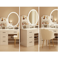 Meuble de maquillage et coiffeuse intégrés minimalistes modernes avec miroir de maquillage LED en MDF pour chambre à coucher