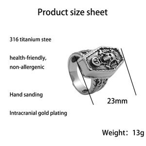 Men's Silver Skull Coffin <b>Ring</b> <b>Titanium</b> Steel Punk Style Retro Geometric Jewelry Gift - Product Image 5