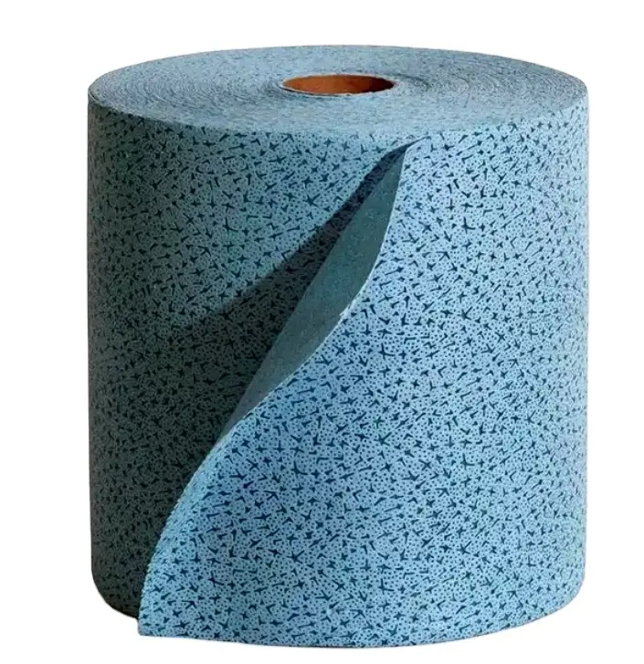 Rouleau de lingettes bleues industrielles jetables, serviettes en rouleau jumbo industrielles non tissées, chiffon en papier d'essuyage industriel