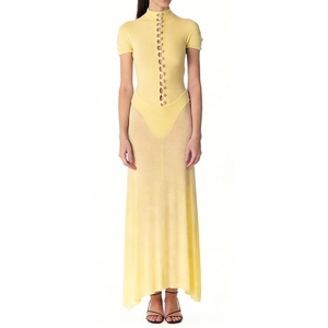 Vestido Maxi de <span class=keywords><strong>Mujer</strong></span> con Cuello Alto y Detalle de Botones, Vestido Fluido Transparente, Vestidos de <span class=keywords><strong>Mujer</strong></span>, Moda Sehe - Product Image 2