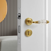Poignée de porte intérieure en cristal doré français, système de serrure silencieuse pour chambre, levier d'entrée symétrique, ensemble de barres de traction et systèmes d'assemblage