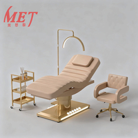 Lit de Beauté Luxe et Haute Qualité avec Base en Acier Inoxydable Doré, Fauteuil de Massage Facial Réglable pour Salon et Soins des Cils