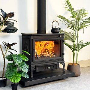 Cheminée à <span class=keywords><strong>bois</strong></span> autoportante en <span class=keywords><strong>fonte</strong></span> pour intérieur, avec <span class=keywords><strong>flamme</strong></span> réelle, pour maison moderne et maison traditionnelle - Product Image 3