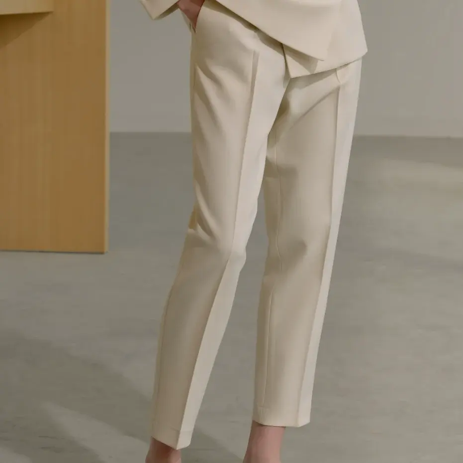 2024 가을 세트 바지 여성 사용자 정의 화이트 패션 느슨한 스트레이트 얇은 캐주얼 바지 높은 허리 기질 세트 바지