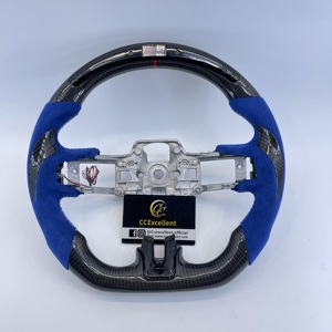 Volante de Fibra de Carbono Personalizado con LED para <span class=keywords><strong>Ford</strong></span> Mustang S550 GT <span class=keywords><strong>Shelby</strong></span> 2018-2023, con Alcántara Azul - Product Image 1
