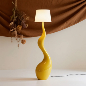 Lámpara de Pie Curva en Forma de S, Color Amarillo Brillante, con Pantalla de Tela, para Sala de Estar, Hotel, Decoración del Hogar - Product Image 1