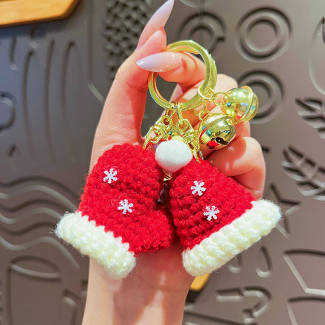 Handmade Wool CE Certified Christmas Soft Crochet Keychain Santa Claus Hat Gloves Knitted Holiday Gift Decorations