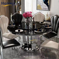 Ensemble de table à manger ronde moderne avec plateau en marbre et pieds en acier inoxydable, meubles en métal pour usage hôtelier et salle à manger à domicile