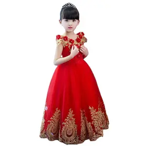 Vestido formal infantil para casamento, vermelho, de noite, vestido chinês para meninas