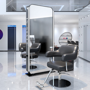 Miroir de salon de coiffure professionnel sur pied avec éclairage LED, double face, en acier inoxydable - Product Image 6