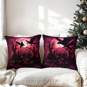Coussins décoratifs gothiques d'Halloween avec des crânes, des corbeaux et une lune pleine pour une décoration saisonnière effrayante - Product Image 3