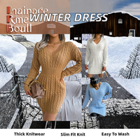 Robe pull élégante et sexy pour femme, avec un nœud à la taille, jupe pour l'automne et l'hiver, couleur unie, décontractée, tricotée, lavable, tendance