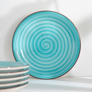 Platos de Cerámica Espiral Turquesa de Lujo Personalizados, Vajilla Pintada a Mano de Primera Calidad, Venta al por Mayor para Bodas, Hoteles y Restaurantes, Venta en Línea - Product Image 1