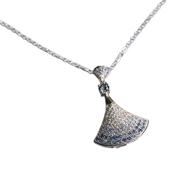 Elegant WomenJewelry White and Blue Sapphire Necklace Pendants Men Gift Female Gift Silver chain