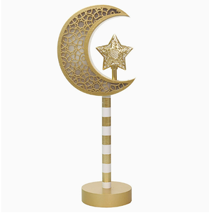 DAMAI Eid Mubarak Golden Tabletop Sign Night <b>Light</b> Wooden Ambiance Lamp with Moon-Holding-<b>Star</b> Ornament for Ramadan - Product Image 4
