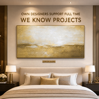 Peinture à l'huile en bas-relief texturée beige doré brumeux Horizon, cadre doré, art mural pour chambre d'hôtel, tête de lit, mur d'accentuation, sur mesure en gros
