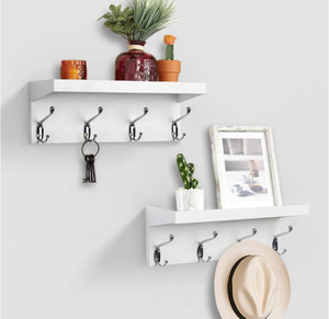 Étagère <span class=keywords><strong>murale</strong></span> flottante vintage en bois <span class=keywords><strong>pour</strong></span> entrée et salon, avec bar détachable et étagères à lattes <span class=keywords><strong>pour</strong></span> chapeaux et manteaux - Product Image 2