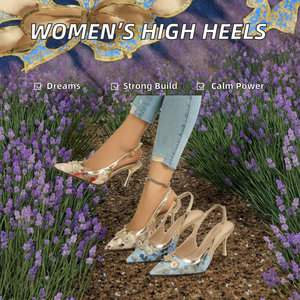 Sandalias de tacón con estampado floral para mujer, con punta en pico y diseño sin cordones, ideales para vestir. - Product Image 2