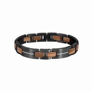 Nouvel arrivage, vente en gros, Bracelet en bois naturel fait à la main, personnalisé, Bracelet en acier inoxydable noir pour hommes - Product Image 5
