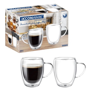 Ensemble de 2 gobelets <span class=keywords><strong>en</strong></span> verre à double paroi isolés - Durable, transparent, résistant à la chaleur, design moderne, grande capacité, tasses à café - Product Image 1
