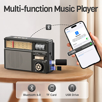 Radio Portátil Vintage de Plástico con Altavoz Inalámbrico, Reproducción FM/AM/SW/Tarjeta TF/USB/USB-C/Solar/Cordón, Radio Solar Pequeña de Transistor