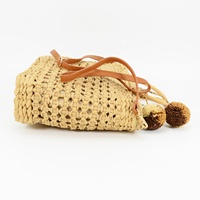 Femmes à la mode Vintage été Shopping Messenger sac fourre-tout Pom Poms manche en bois petite boîte carrée creux dame sac à main