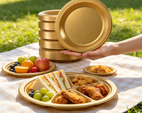 Assiettes en plastique dorées sans BPA, bordure diamant, jetables, rondes, pour mariage, anniversaire, traiteur