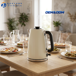Cream Retro Stainless Steel Electric <b>Tea</b> Kettle 1.7L Hot Water Boiler with Transparent Water Level and <b>LED</b> <b>Light</b> - Product Image 1