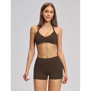 Women Two Piece Workout Set <b>Halter</b> Sports <b>Bra</b> High Waist Gym Shorts Yoga Athletic Clothes Sweat Wicking Breathable Quick Dry - Product Image 4