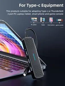 RSHTECH TIPO C HUB Adaptador com 4K @ 60Hz 100W PD Carregamento Hubs USB Leitor de Cartão SD/TF 7 em 1 USB C Hub para PC Tablet Laptop