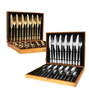 24-Piece thép không gỉ thiết lập dao kéo hộp gỗ tuyệt vời cho <span class=keywords><strong>6</strong></span> người bên ngày lễ bao gồm Tây bít tết Flatware - Product Image 1