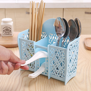 Plastic Hollowed-out Three-Compartment Chopstick Holder PP Draining Rack Kitchen Tableware Storage Lattice Type Square - Product Image 2