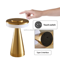 Lámpara de Mesa Inalámbrica de Metal de Lujo para Bar o Restaurante, Control Táctil, 3 Colores, Regulable, Recargable, Luz Nocturna Dorada para Mesita de Noche