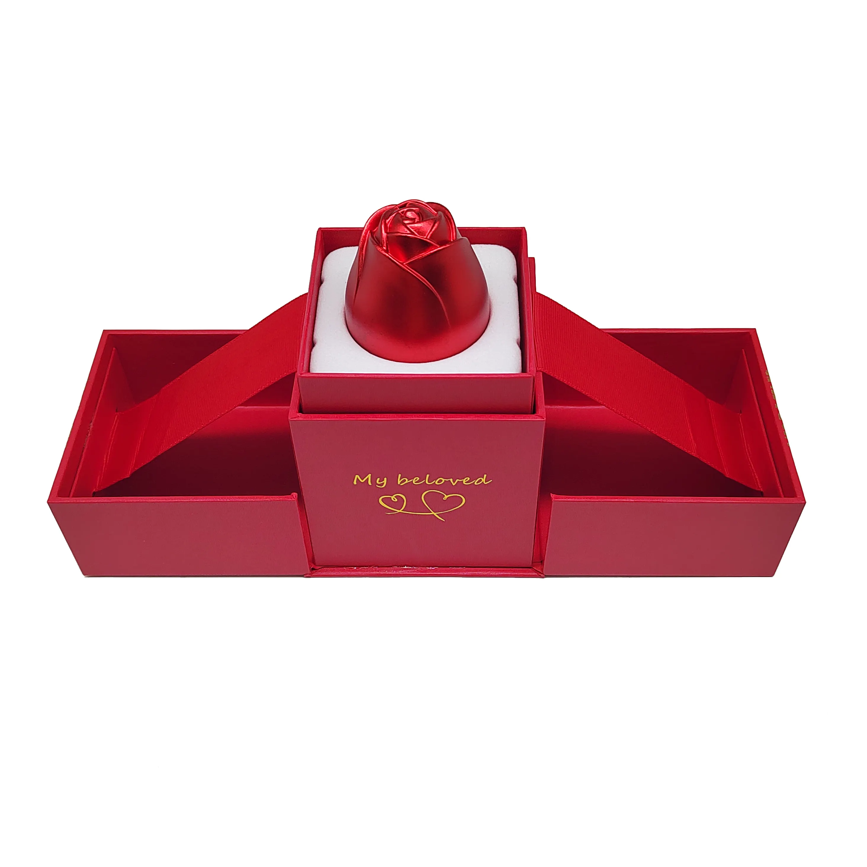 थोक लक्जरी वैलेंटाइन धातु गुलाब बॉक्स उपहार बॉक्स गुलाब का आकार विशेष डिजाइन के साथ