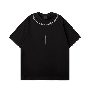 เสื้อยืดผู้ชายแขนสั้นคุณภาพสูง ผ้าฝ้าย 100% ลายพิมพ์กากบาทดาว สไตล์เรโทรสตรีทแบรนด์ใหม่ สำหรับฤดูใบไม้ผลิและฤดูร้อน ระบายอากาศได้ดี ไม่เป็นขุย - Product Image 4